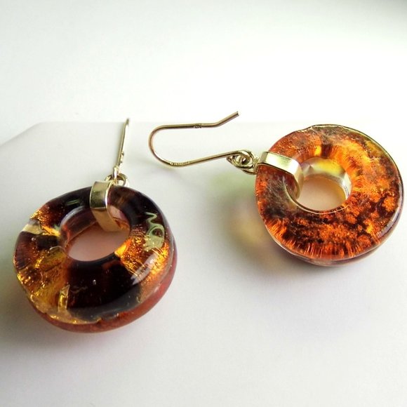 14KY GOLD Venetian Glass Dangle EARRINGS Italy - Picture 4 of 4